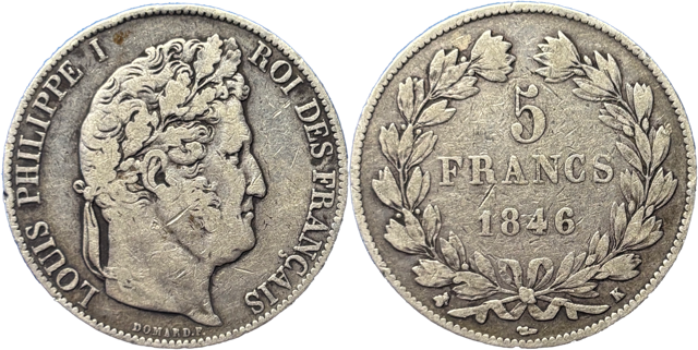 5 francs Louis Philippe 1846 K TB R1 droit et revers