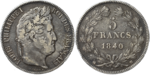 5 francs Louis Philippe 1840 BB TTB droit et revers