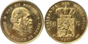 10 florins Pays-Bas Willem III selon disponibilités droit et revers