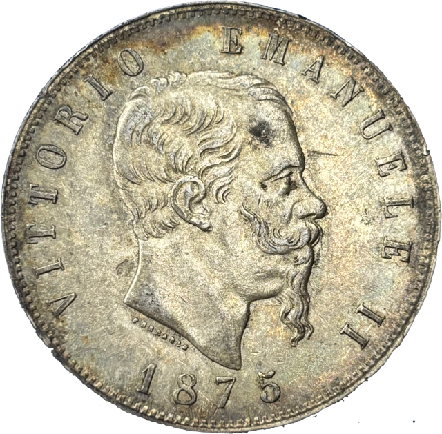 5 Lire Vittorio Emanuele II 1875 M SUP droit
