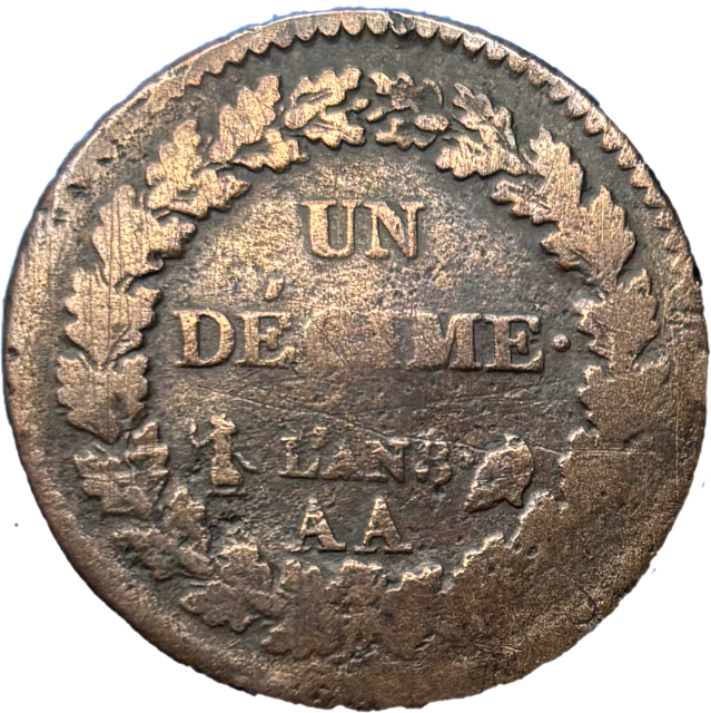 1 décime Dupré An8 AA hybride revers