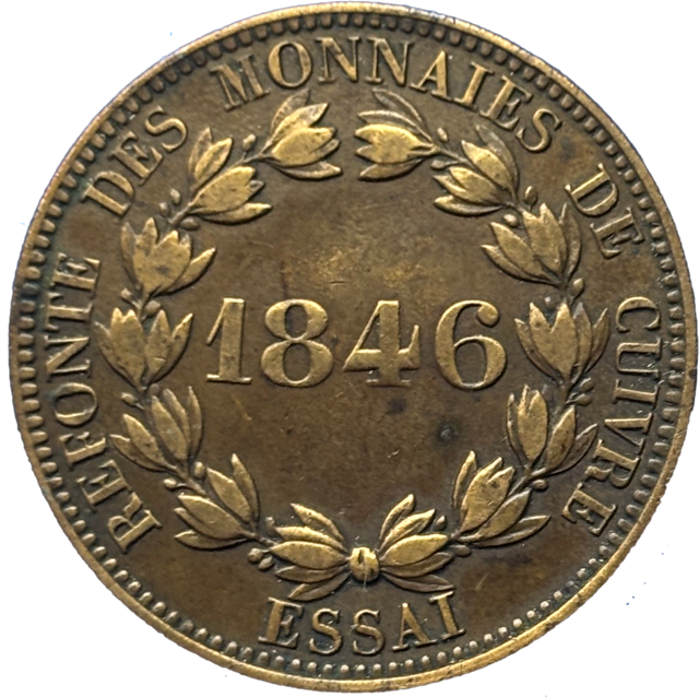 5 centimes Louis Philippe 1846 Essai TTB refonte des monnaies de cuivre revers