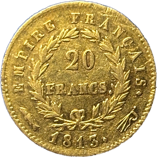 20 francs Napoléon Ier 1813 Utrecht TTB revers