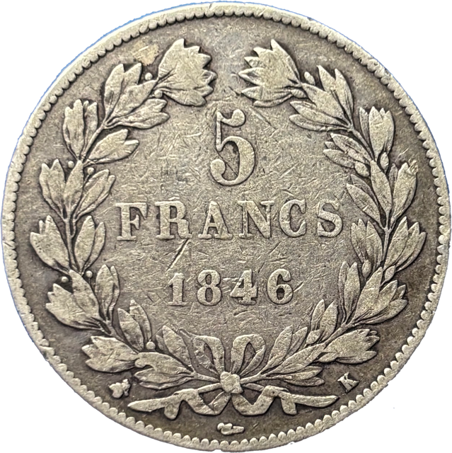 5 francs Louis Philippe 1846 K TB R1 revers