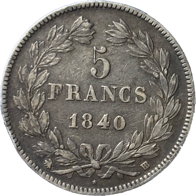 5 francs Louis Philippe 1840 BB TTB revers