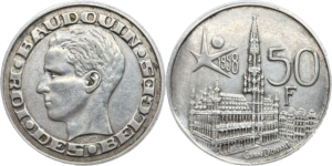 50 francs Belgique Baudouin argent selon disponibilité français droit et revers
