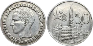 50 francs Belgique Baudouin argent selon disponibilité français droit et revers