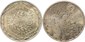 5 euros Semeuse 2008 argent 500% selon disponibilités droit et revers