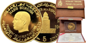 5 dinars Tunisie 1967 or 900% SPL présentation