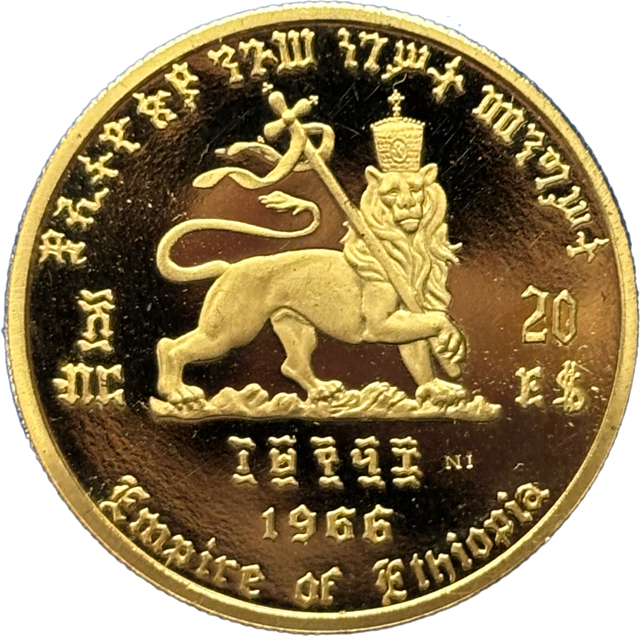 20 Birr Ethiopie Hailé Selassié I or 900% SPL revers