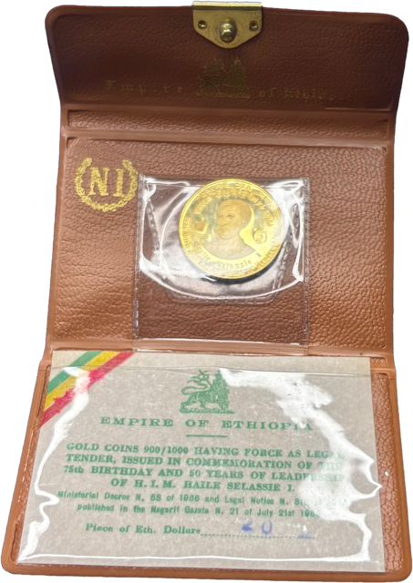 20 Birr Ethiopie Hailé Selassié I or 900% SPL coffret ouvert