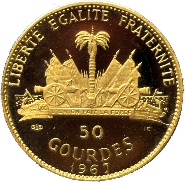 50 Gourdes Haïti 1967 or 900% SPL revers