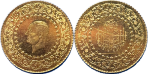 50 kuruş Turquie Atatürk or 917% SUP 1969 droit et revers