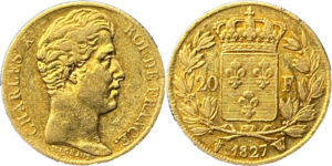 20 francs Charles X 1827 W TTB+ R2 droit et revers