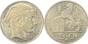 50 francs Belgique Mercure argent selon disponibilité français et néerlandais droit et revers