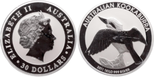 30 dollars argent 1 kilo 999 ‰ Australie Kookaburra 2011 droit et revers