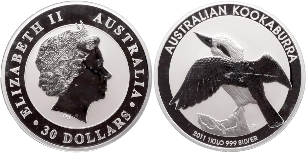30 dollars argent 1 kilo 999 ‰ Australie Kookaburra 2011 droit et revers