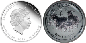 30 dollars argent 1 kilo 999 ‰ Australie année de la chèvre 2015 droit et revers
