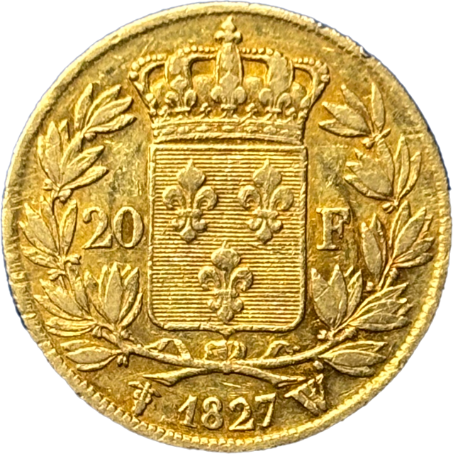 20 francs Charles X 1827 W TTB+ R2 revers