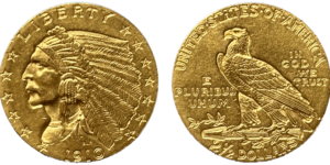 2½ Dollars Indian Head 1910 — Or 900‰ Quarter Eagle droit et revers