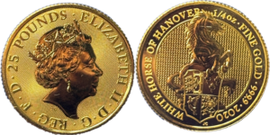 1/4 once Royaume Uni 25 Pounds 2020 SPL or 999. droit et revers