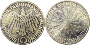 10 deutsche mark JO de Munich 1972 argent 625% selon disponibilités droit et revers