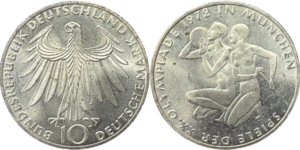 10 deutsche mark jeux olympiques de Munich 1972 argent 625% selon disponibilités droit et revers