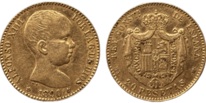 20 Pesetas Or Alfonso XIII 1890 MP-M Madrid TTB+ droit et revers