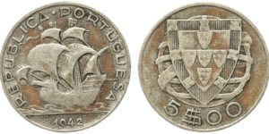 5 Escudos Argent Portugal « Caravela » 1932-1951 — selon disponibilités droit et revers