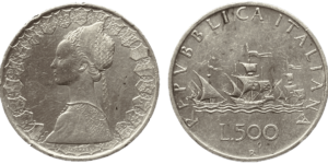 500 lire argent Italie caravelle droit et revers