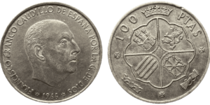 100 pesetas argent Espagne Franco 1966 droit et revers