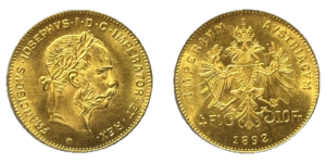10 Francs / 4 Florins Or Autriche Franz Joseph I 1892 Refrappe SPL+ - droit et revers