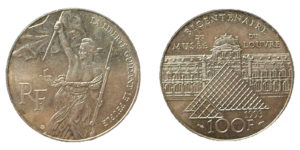 100 francs Bicentenaire du Musée du Louvre 1993 argent - avers et revers