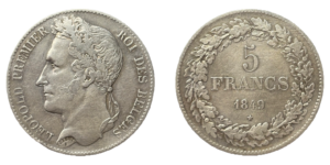 5 francs Belgique Léopold Ier tête laurée argent - avers et revers