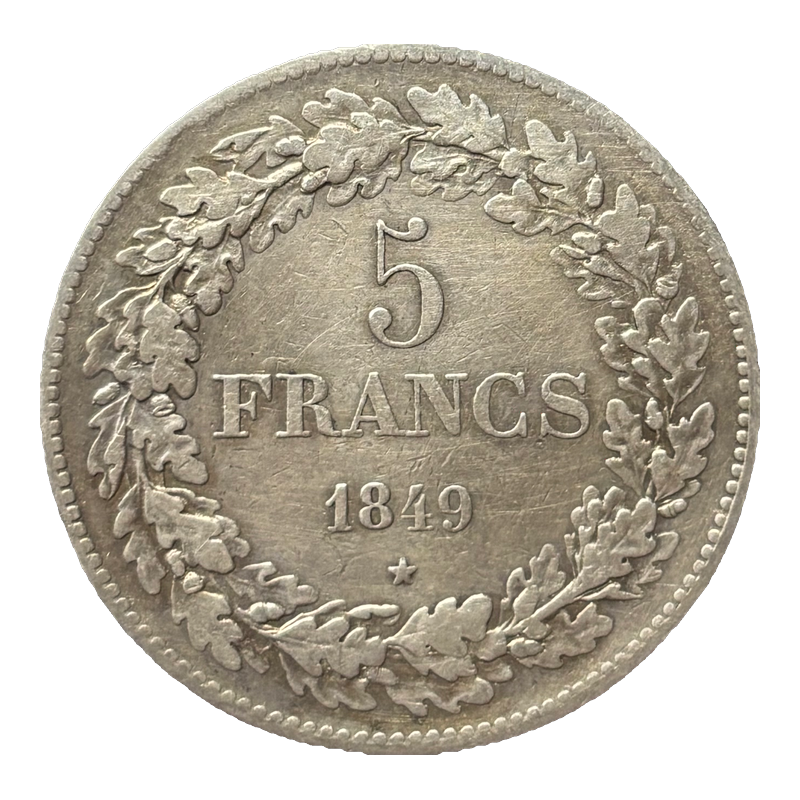 5 francs Belgique Léopold Ier tête laurée argent - revers