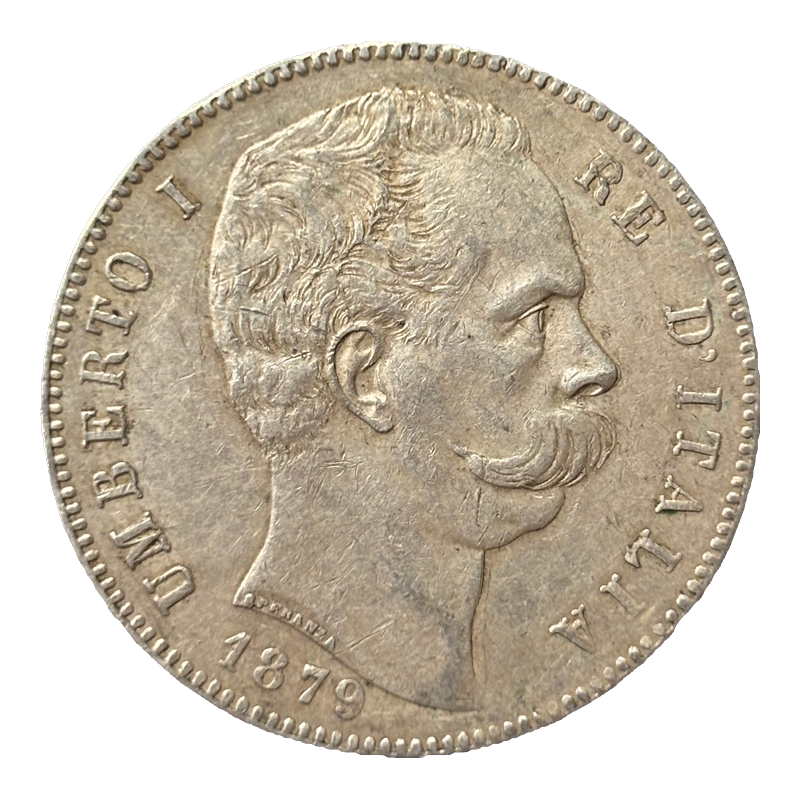 5 Lire Umberto I Roi d'Italie 1879 Roma Argent TTB - droit
