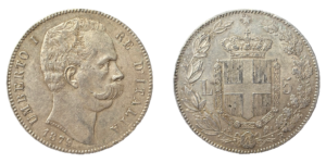 5 Lire Umberto I Roi d'Italie 1879 Roma Argent TTB - droit et revers