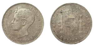 5 pesetas Espagne Alfonso XIII 1898 argent - avers et revers