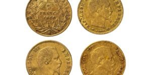 5 francs or Napoléon III abîmées - rayures et chocs visibles, jamais nettoyées