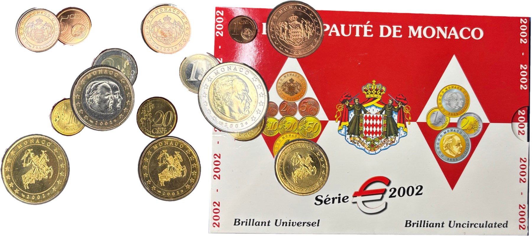 Coffret BU Monaco 2002 série euro 8 pièces 1c à 2€ livret Principauté de Monaco Rainier III Albert