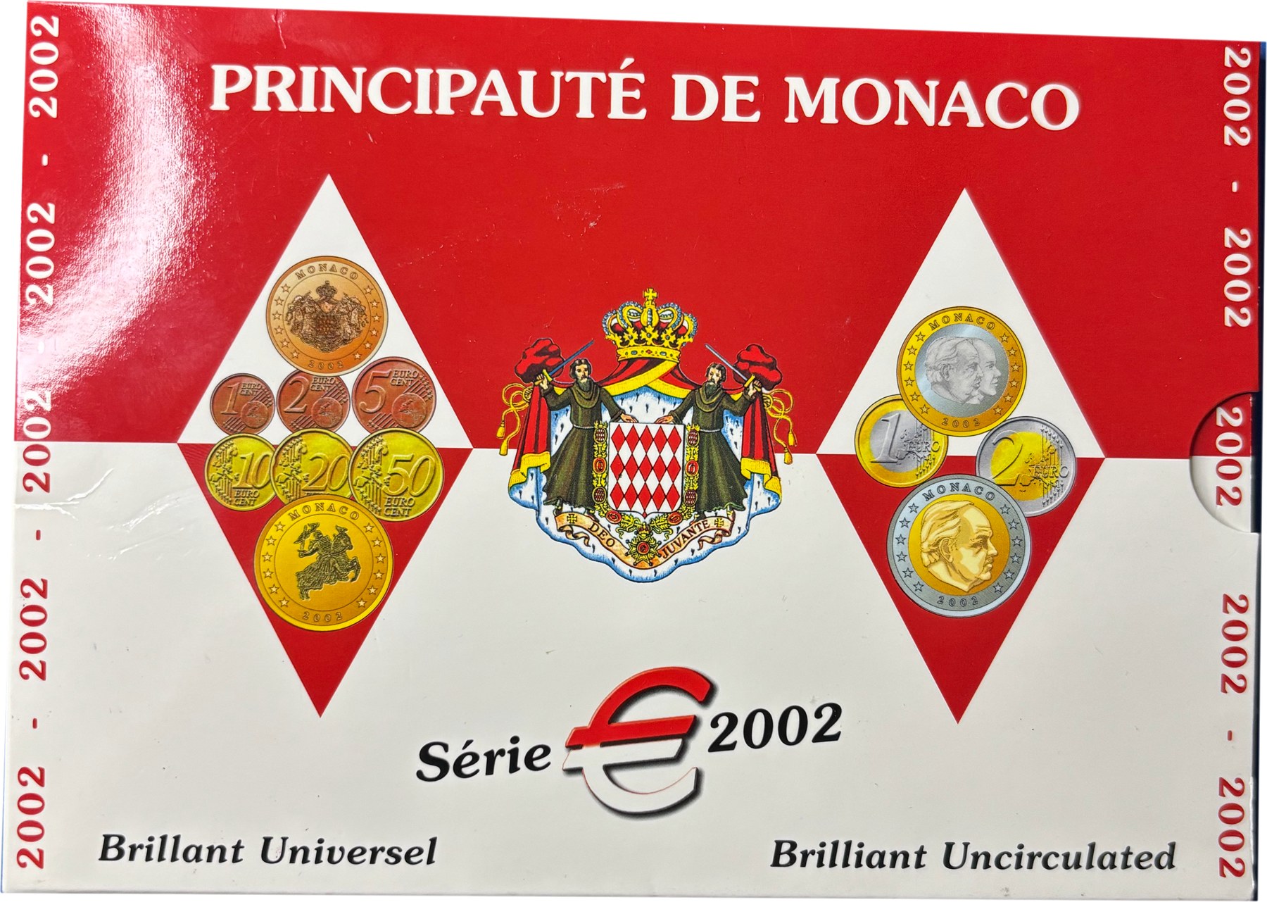 Recto livret cartonné Principauté de Monaco Série euro 2002 Brillant Universel Brillant Uncirculated