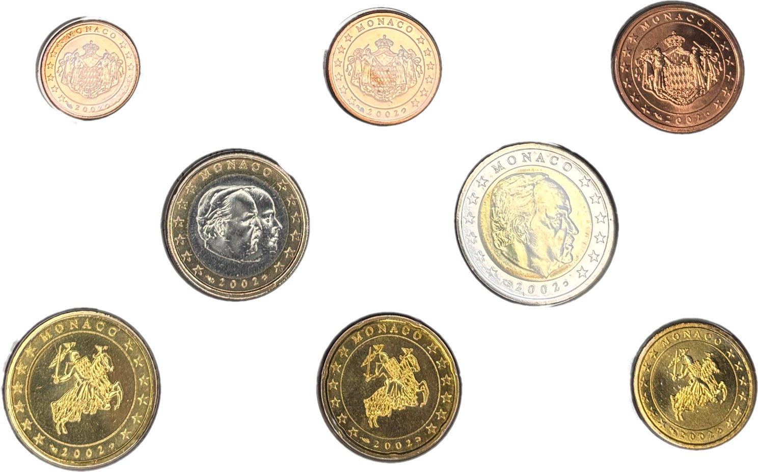 Série Monaco 2002 vue avers armoiries Saint Georges bustes Rainier III prince Albert
