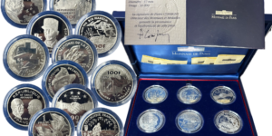 Coffret MDP 50e anniversaire Libération 1993-1994 avec 6 pièces argent : 5×100 F + 1 F Liberté Statue Bartholdi