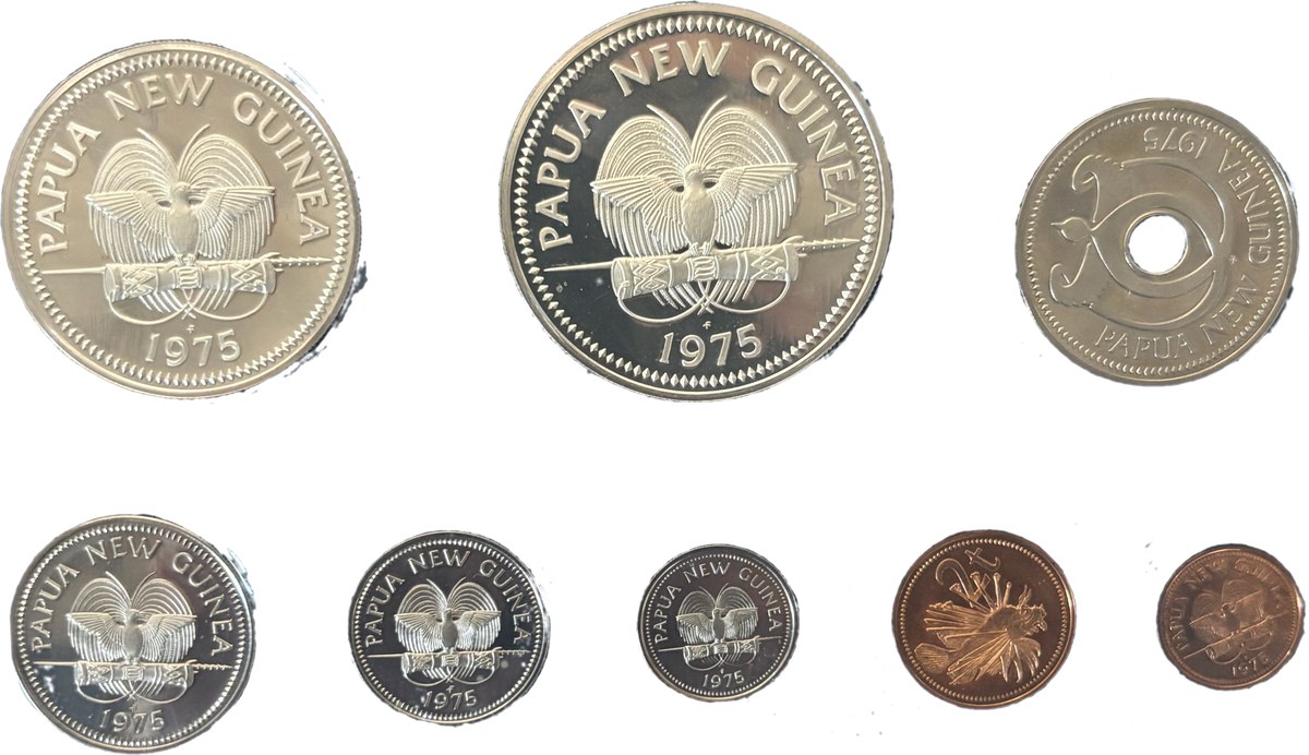 Série Papouasie-Nouvelle-Guinée 1975 vue côté droit avers 1 toea à 10 kina
