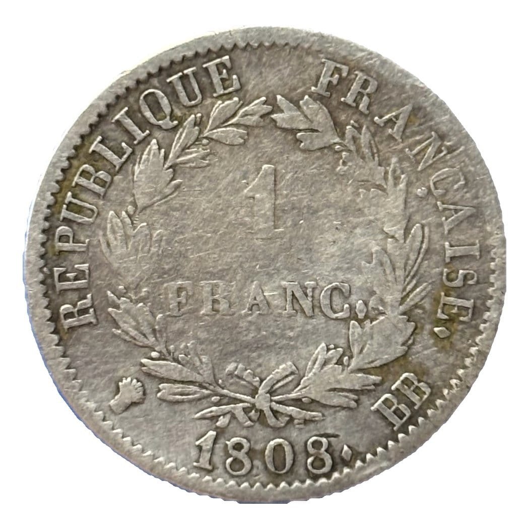 1 franc Napoléon Ier 1808 BB Strasbourg argent - revers