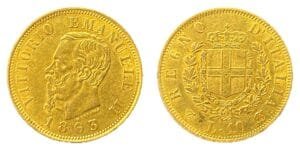 10 Lire or Vittorio Emanuele II 1863 Turin SUP - droit et revers