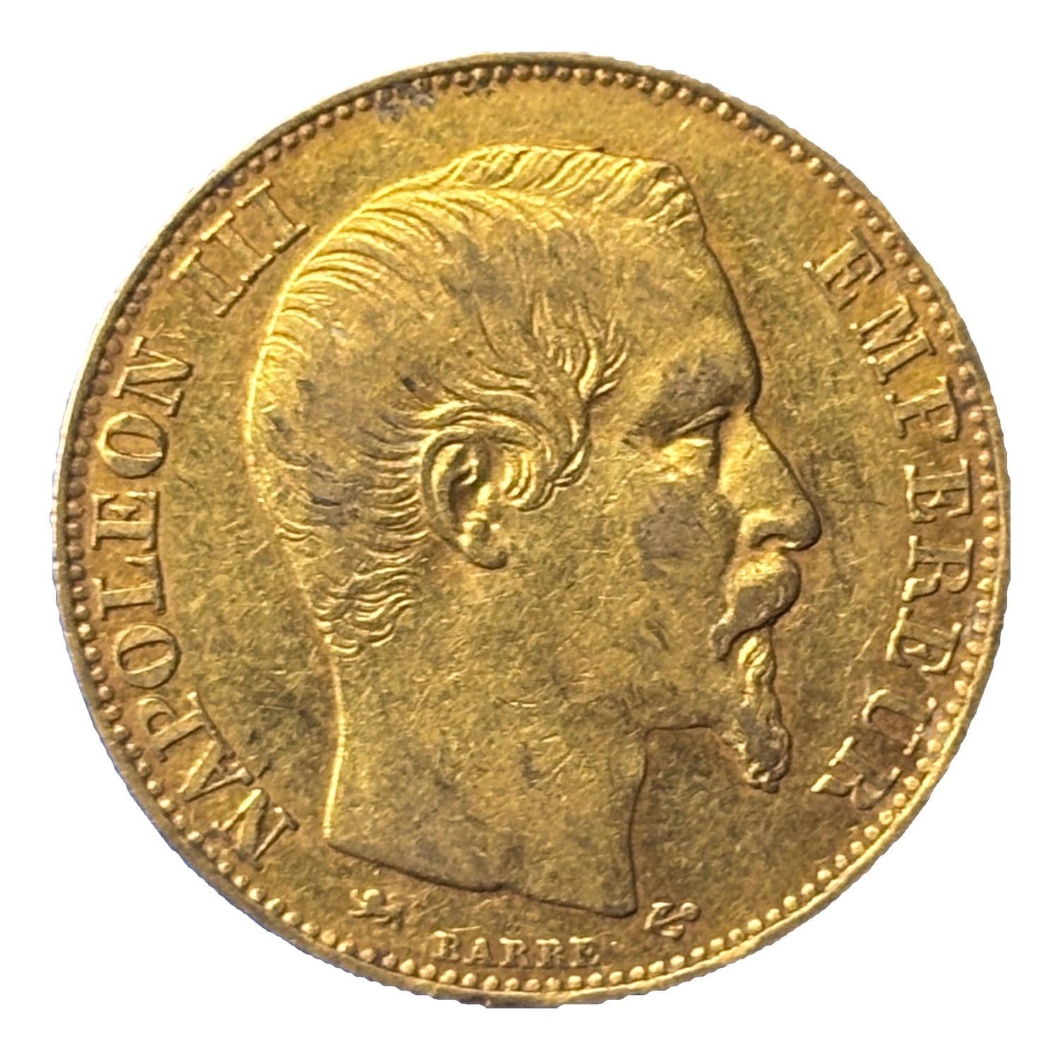20 Francs or Napoléon III tête nue 1855 D - droit