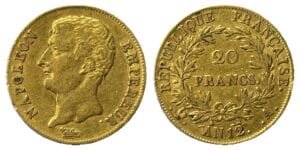 20 francs or Napoléon Empereur An 12 A — type transitoire TTB