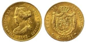 4 escudos or Isabel II 1865 Madrid SPL