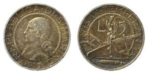 5 lire Saint-Marin 1933 argent - droit et revers